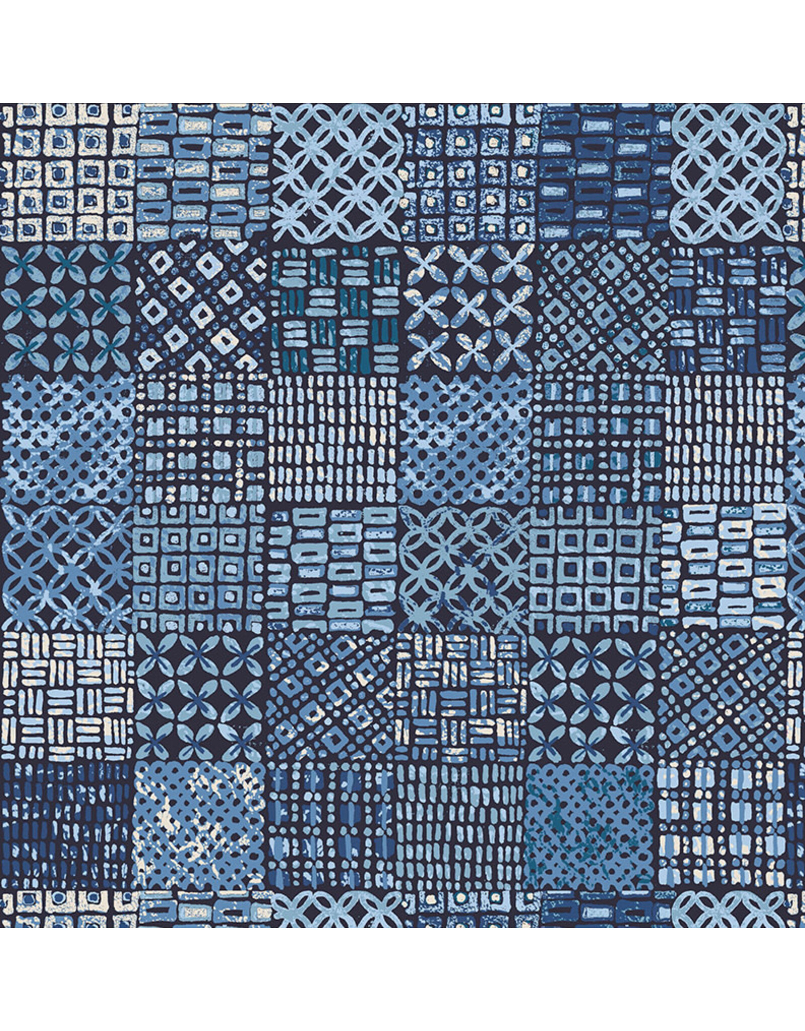 Alexander Henry Fabrics Indigo West, Sunrise Tapa in Indigo, Fabric Half-Yards