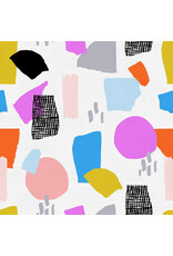 Paintbrush Studio Organic Double Gauze, Abstract Collage, Freehand Geometric in Bright, Fabric Half-Yards