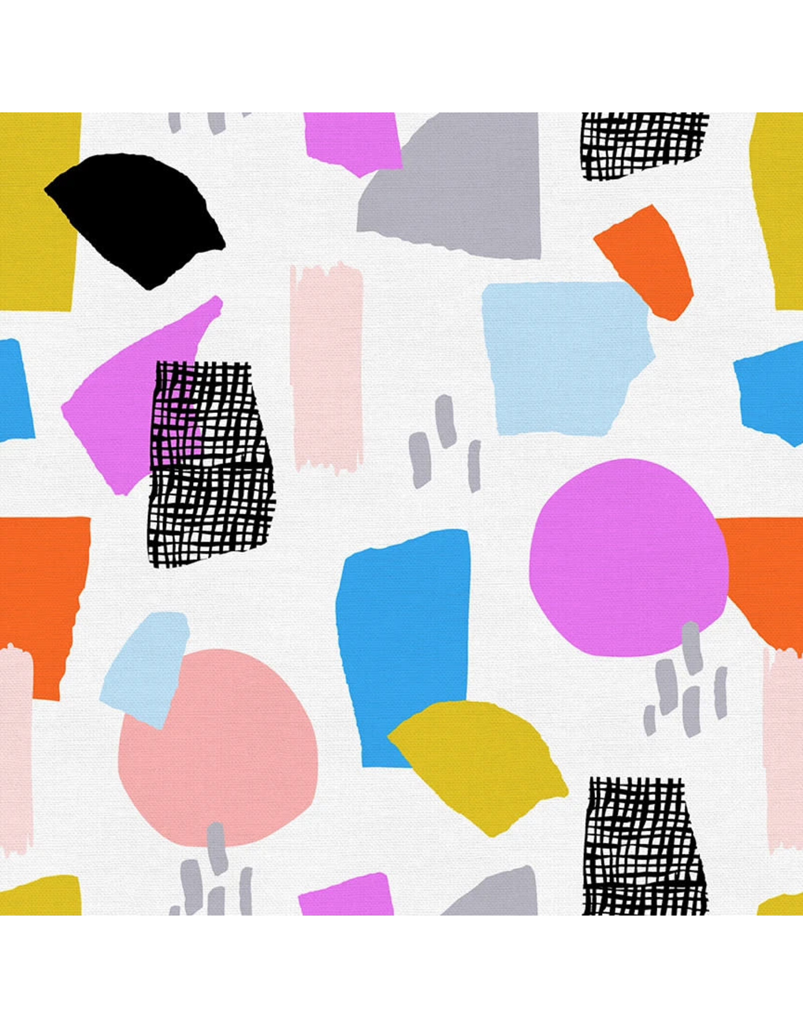 Paintbrush Studio Organic Double Gauze, Abstract Collage, Freehand Geometric in Bright, Fabric Half-Yards