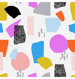 Paintbrush Studio Organic Double Gauze, Abstract Collage, Freehand Geometric in Bright, Fabric Half-Yards