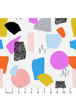 Paintbrush Studio Organic Double Gauze, Abstract Collage, Freehand Geometric in Bright, Fabric Half-Yards