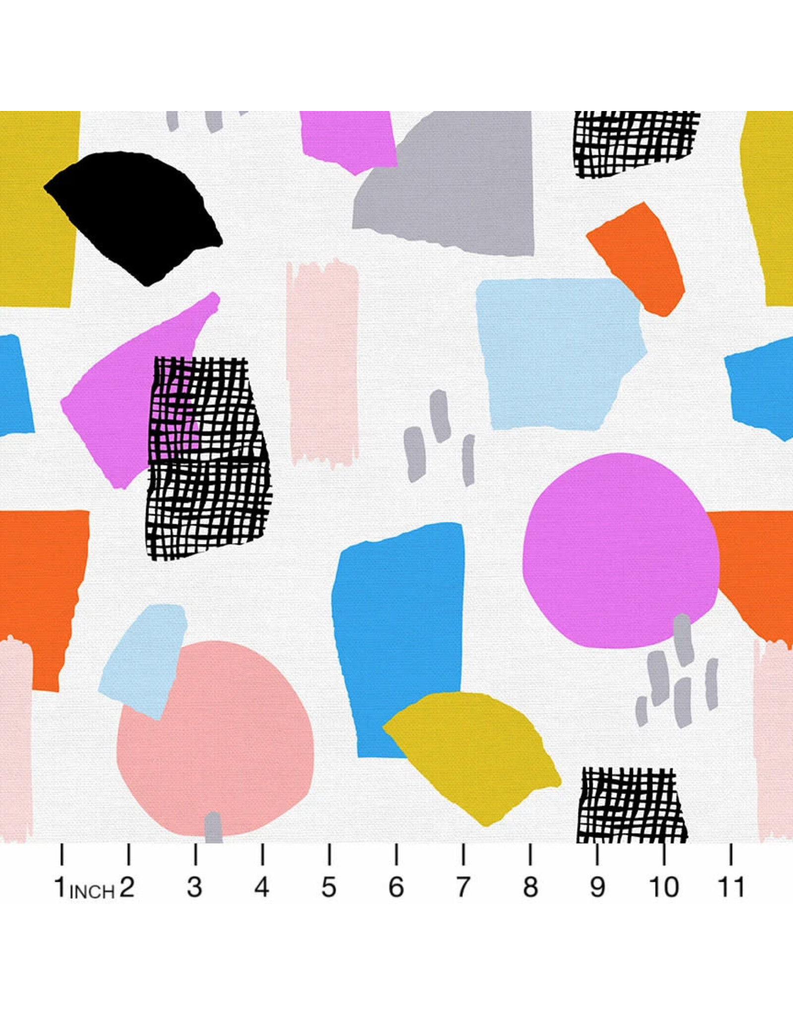 Paintbrush Studio Organic Double Gauze, Abstract Collage, Freehand Geometric in Bright, Fabric Half-Yards