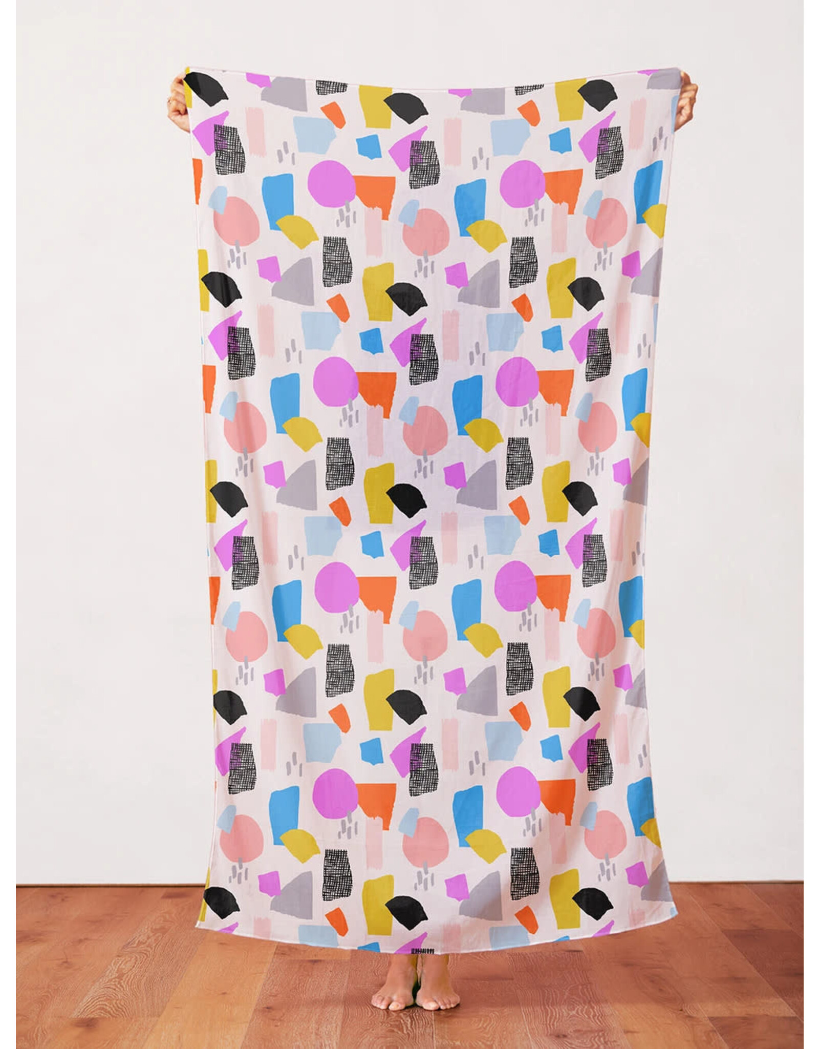Paintbrush Studio Organic Double Gauze, Abstract Collage, Freehand Geometric in Bright, Fabric Half-Yards