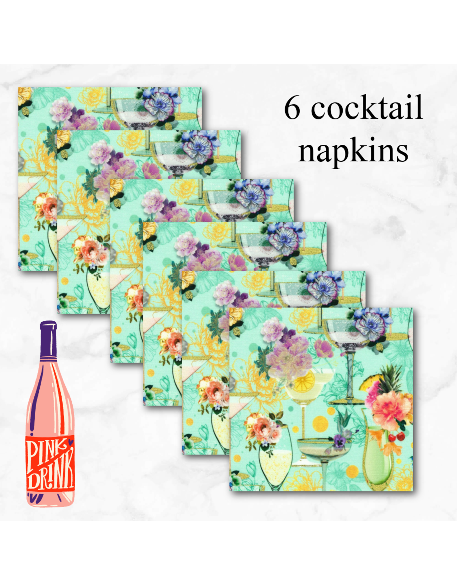 PD Happy Hour in Mint, Set of 6 Cocktail Napkins