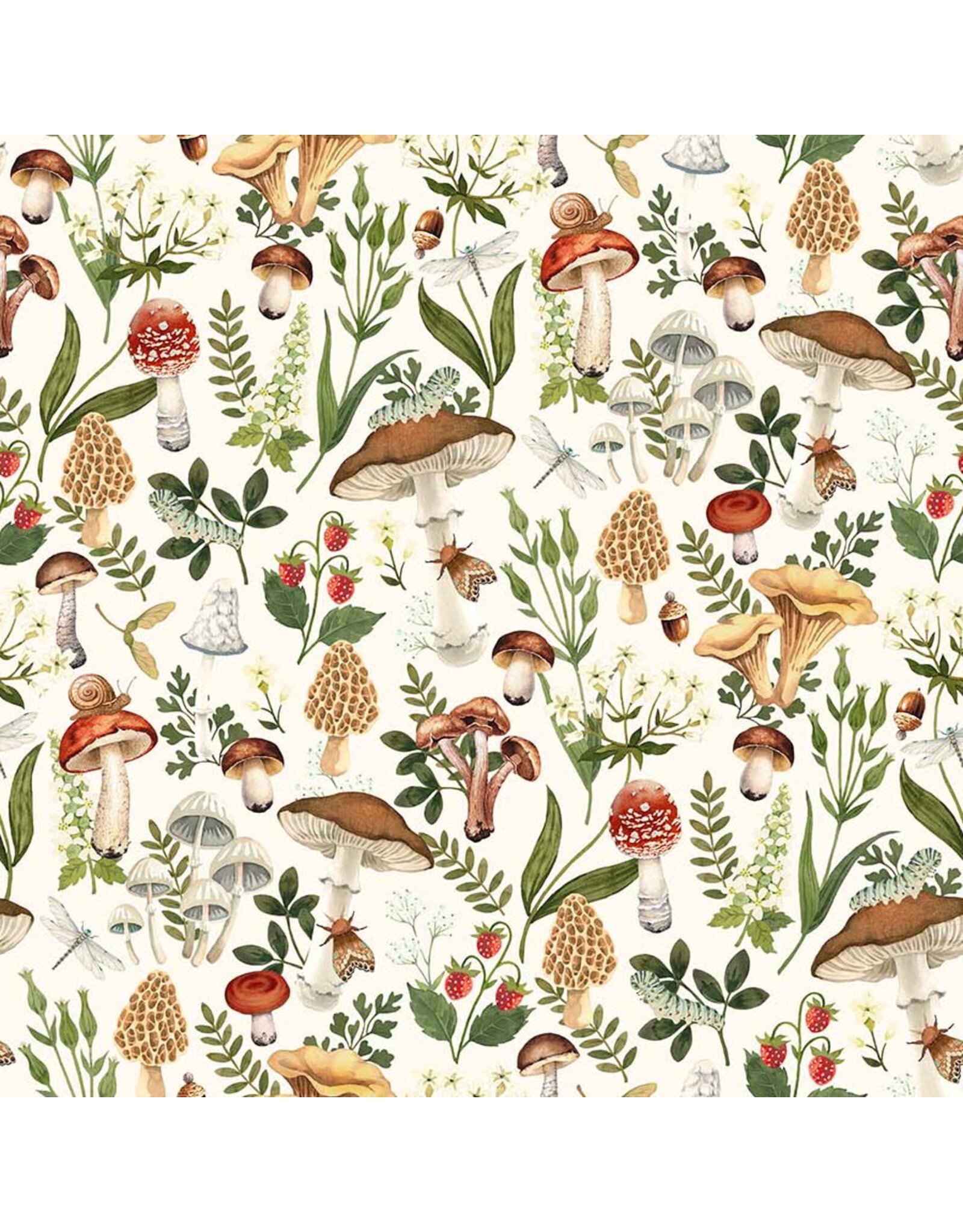 Northcott Wild Harvest, Mushrooms in Cream, Fabric Half-Yards