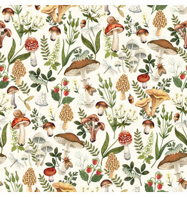 Northcott Wild Harvest, Mushrooms in Cream, Fabric Half-Yards