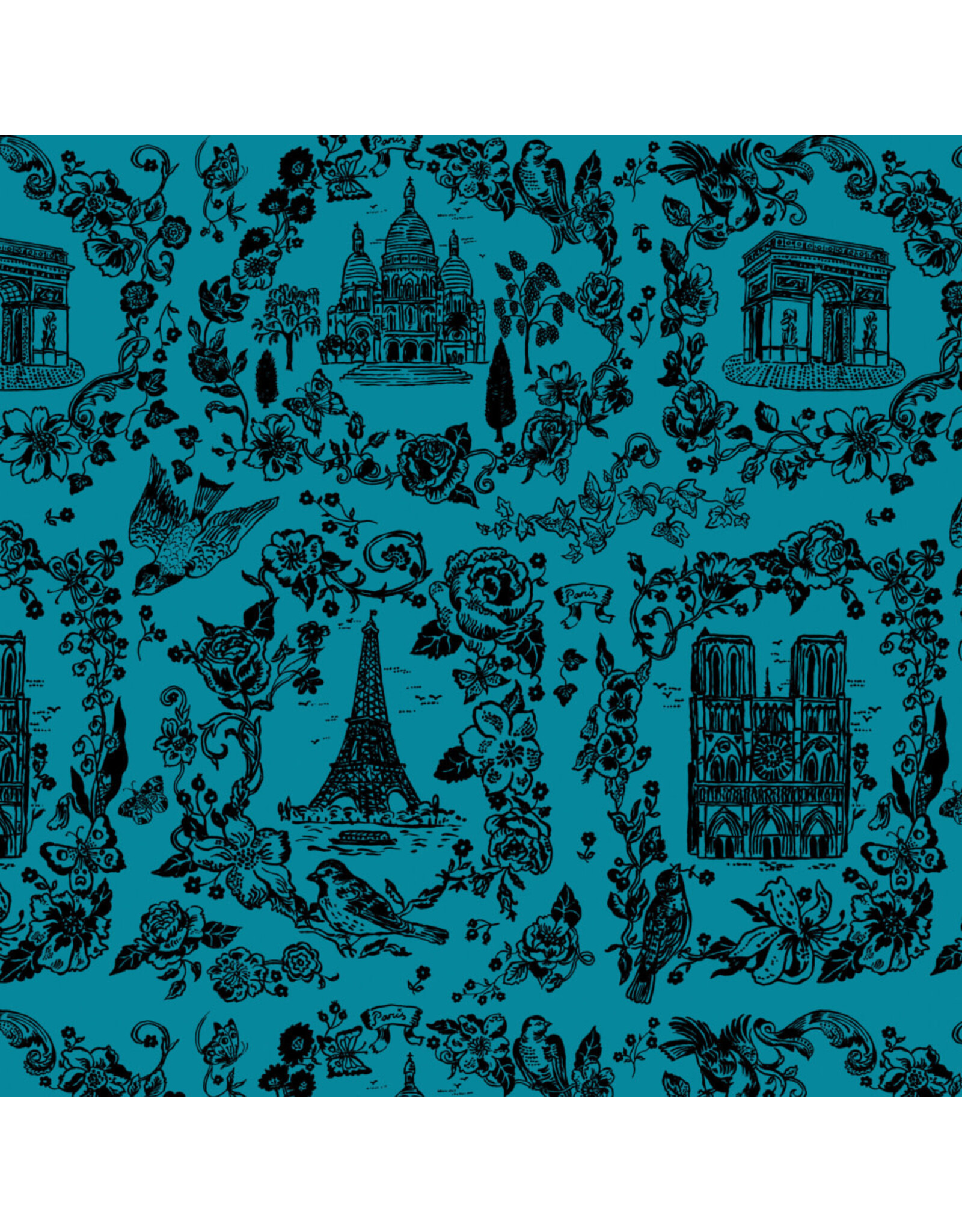 Nathalie Lété A Spring in Paris, Sightseeing Tonal in Azul, Fabric Half-Yards