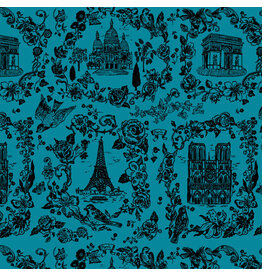 Nathalie Lété A Spring in Paris, Sightseeing Tonal in Azul, Fabric Half-Yards