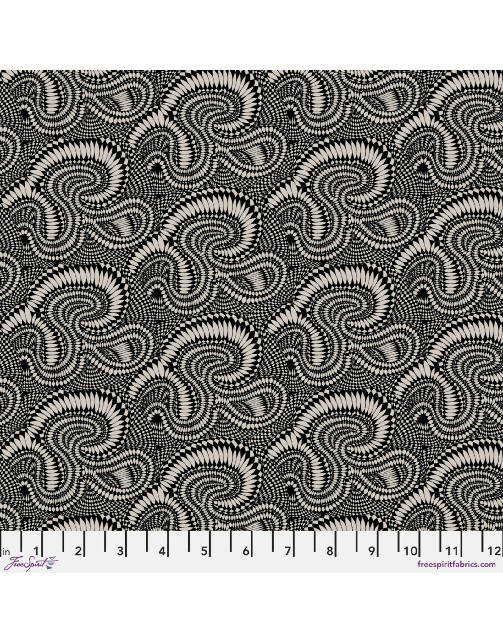 Adrienne Leban ON SALE-5 YARD CUT - BioGeo Energy, Wig Wag in Charcoal