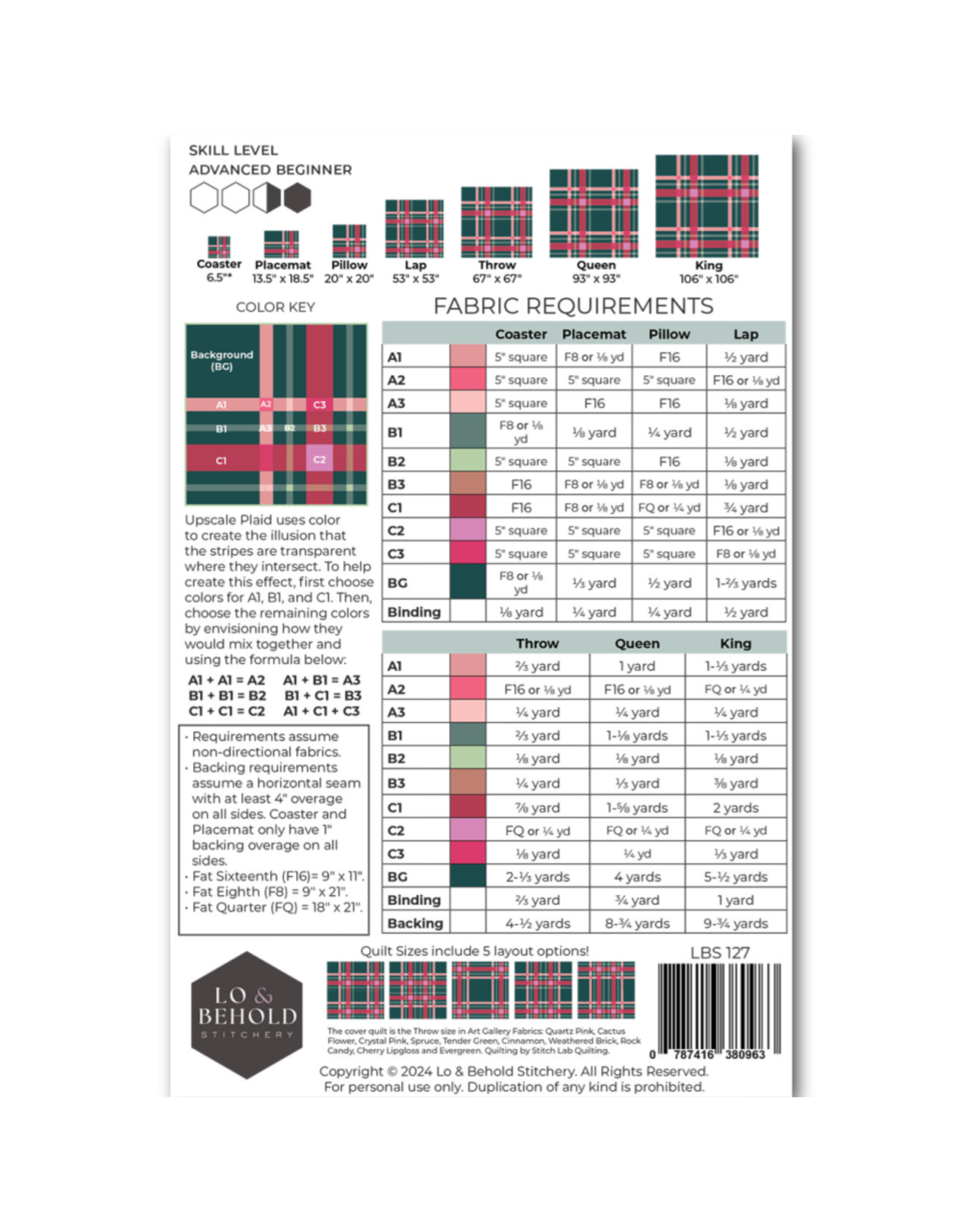 Lo & Behold Stitchery Upscale Plaid Quilt Pattern