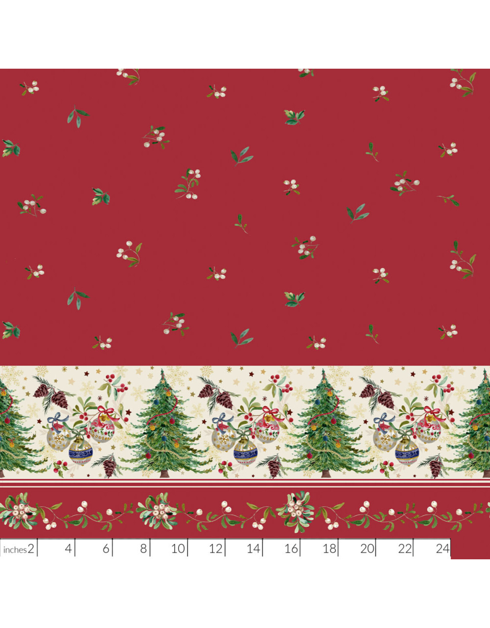 Katia, Spain Cotton Poplin, Xmas Border Print, Fabric Half-Yards