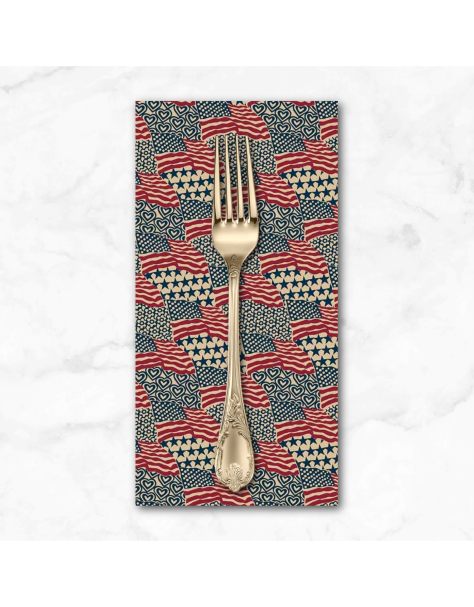 PD's P&B Collection Allegiance, Waving Flags in Patriotic, Dinner Napkin