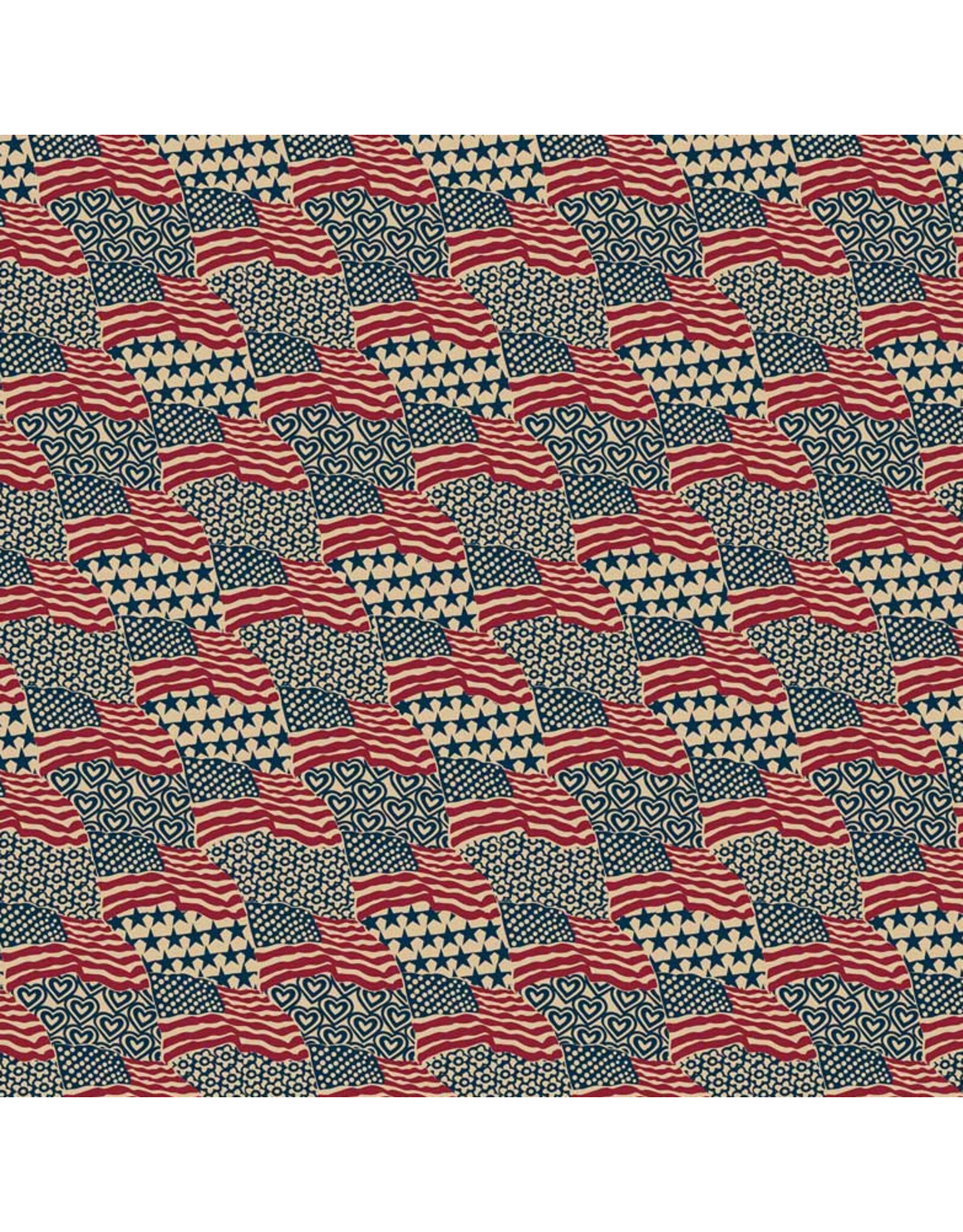 P & B Textiles Allegiance, Waving Flags in Patriotic, Fabric Half-Yards