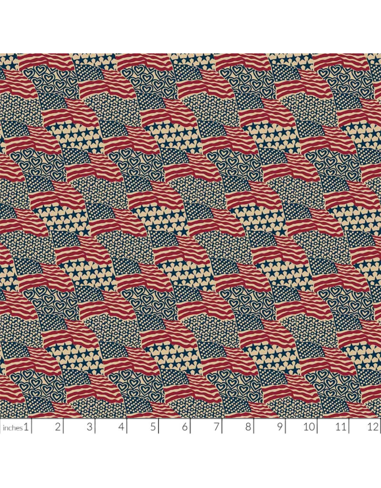P & B Textiles Allegiance, Waving Flags in Patriotic, Fabric Half-Yards