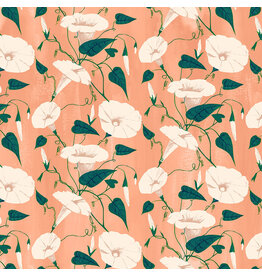 Figo ON SALE - 5 YARD CUT, Daybreak, Morning Glories in Coral