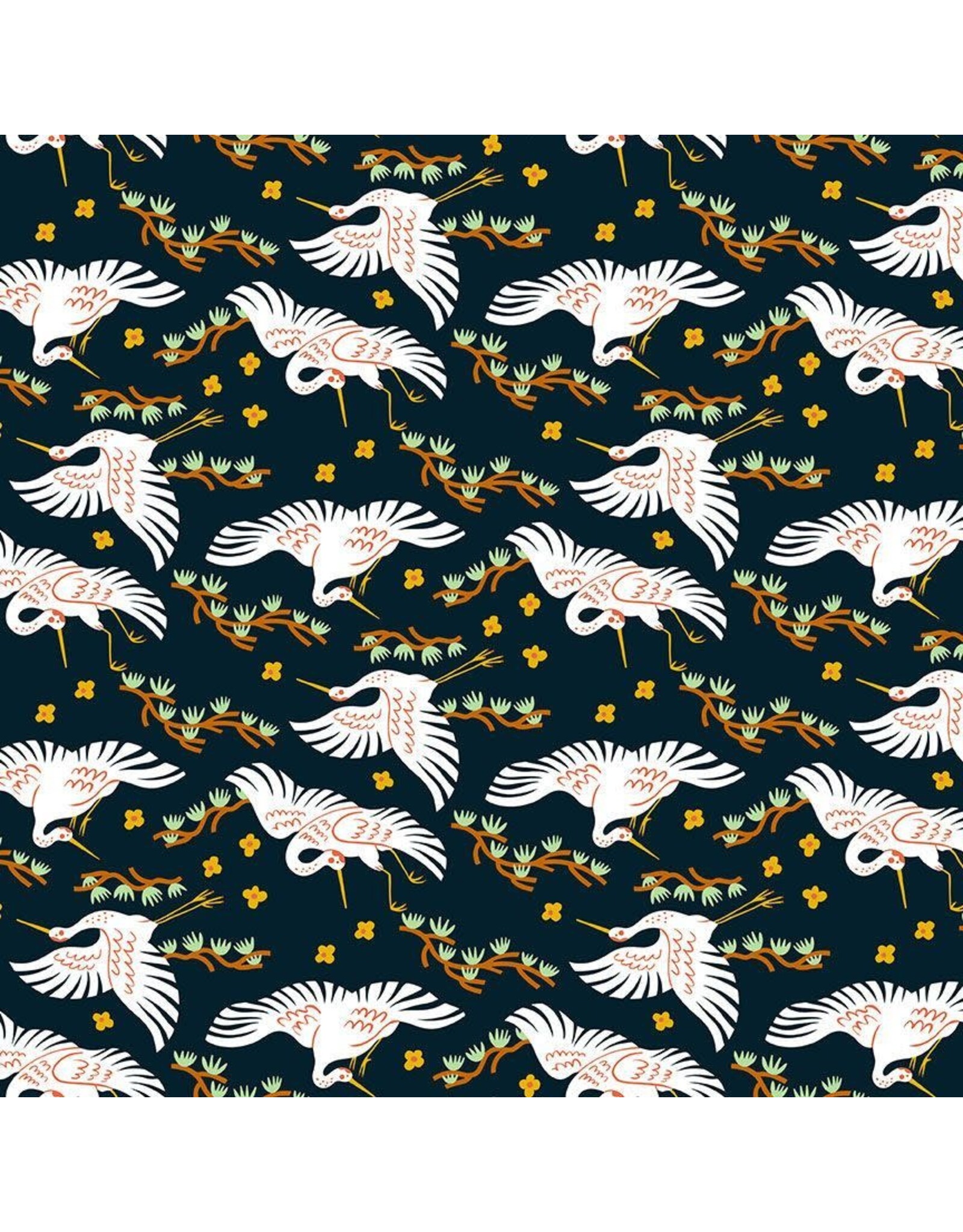 Faye Guanipa Take Me to Tokyo, Cranes in Wren, Fabric Half-Yards