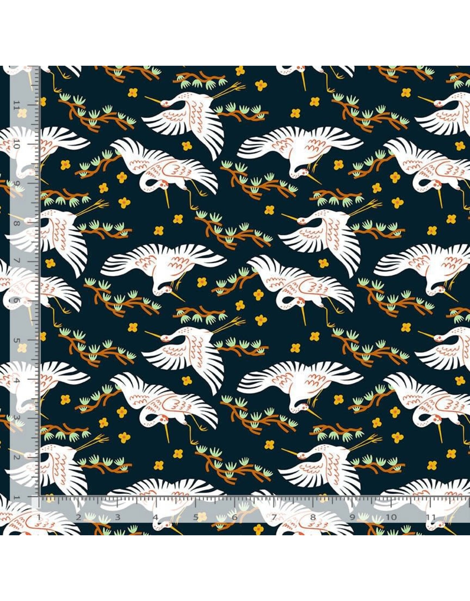 Faye Guanipa Take Me to Tokyo, Cranes in Wren, Fabric Half-Yards