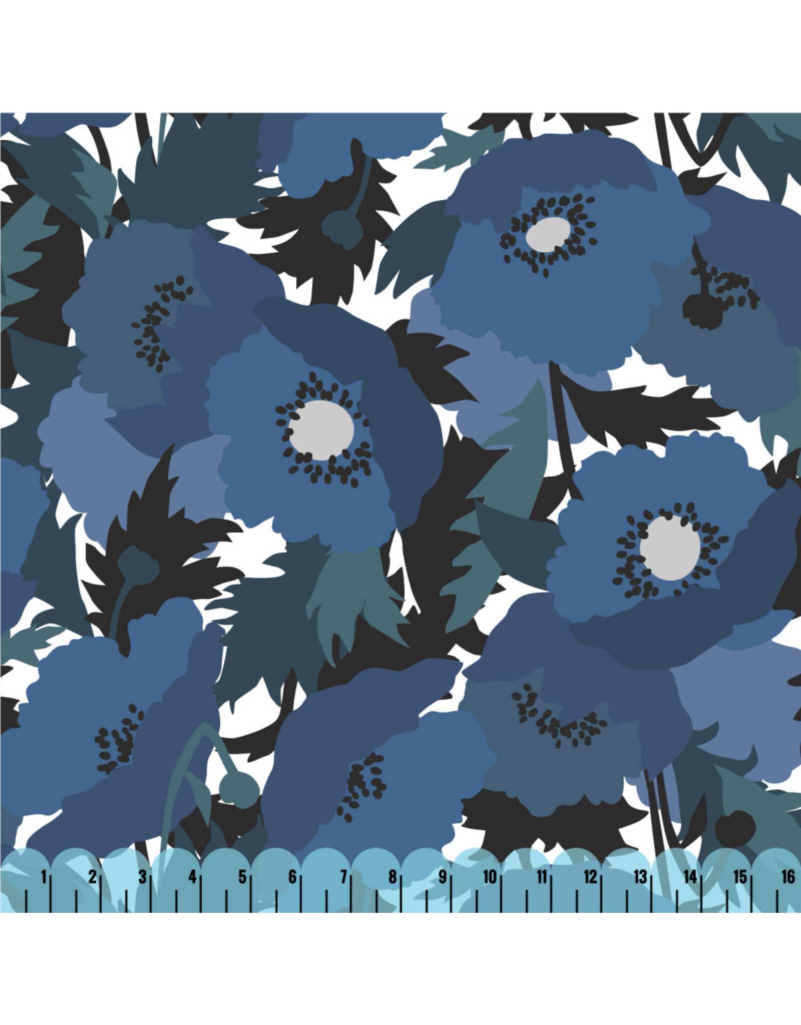 Cloud9 Fabrics Rayon, Coexisting, Blue Flowers, Fabric Half-Yards