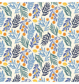 P & B Textiles Cyprus, Tossed Sprigs and Fruit in Ecru, Fabric Half-Yards