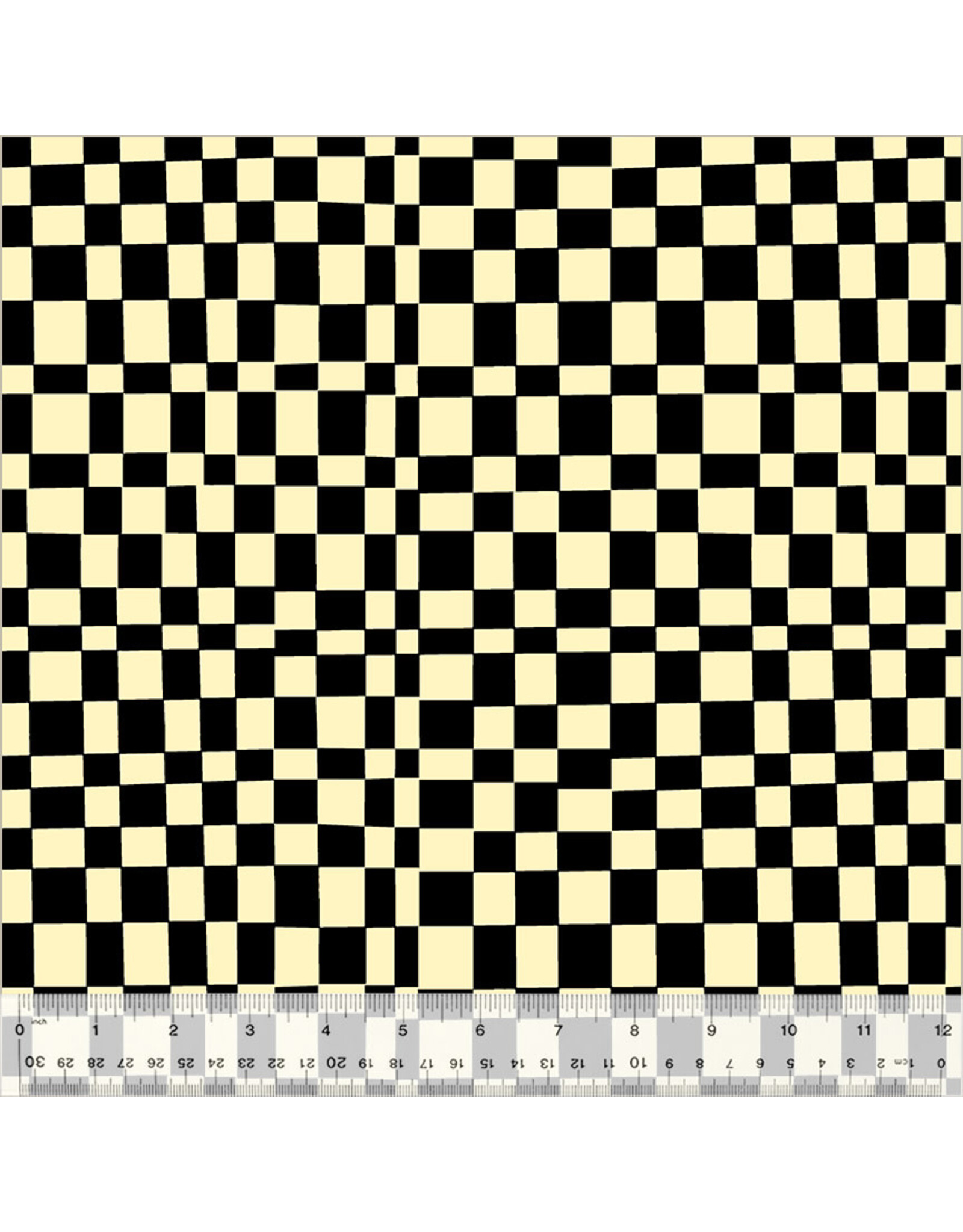 Annabel Wrigley Kaleidoscope, Checker in Ink and Vanilla Custard, Fabric Half-Yards