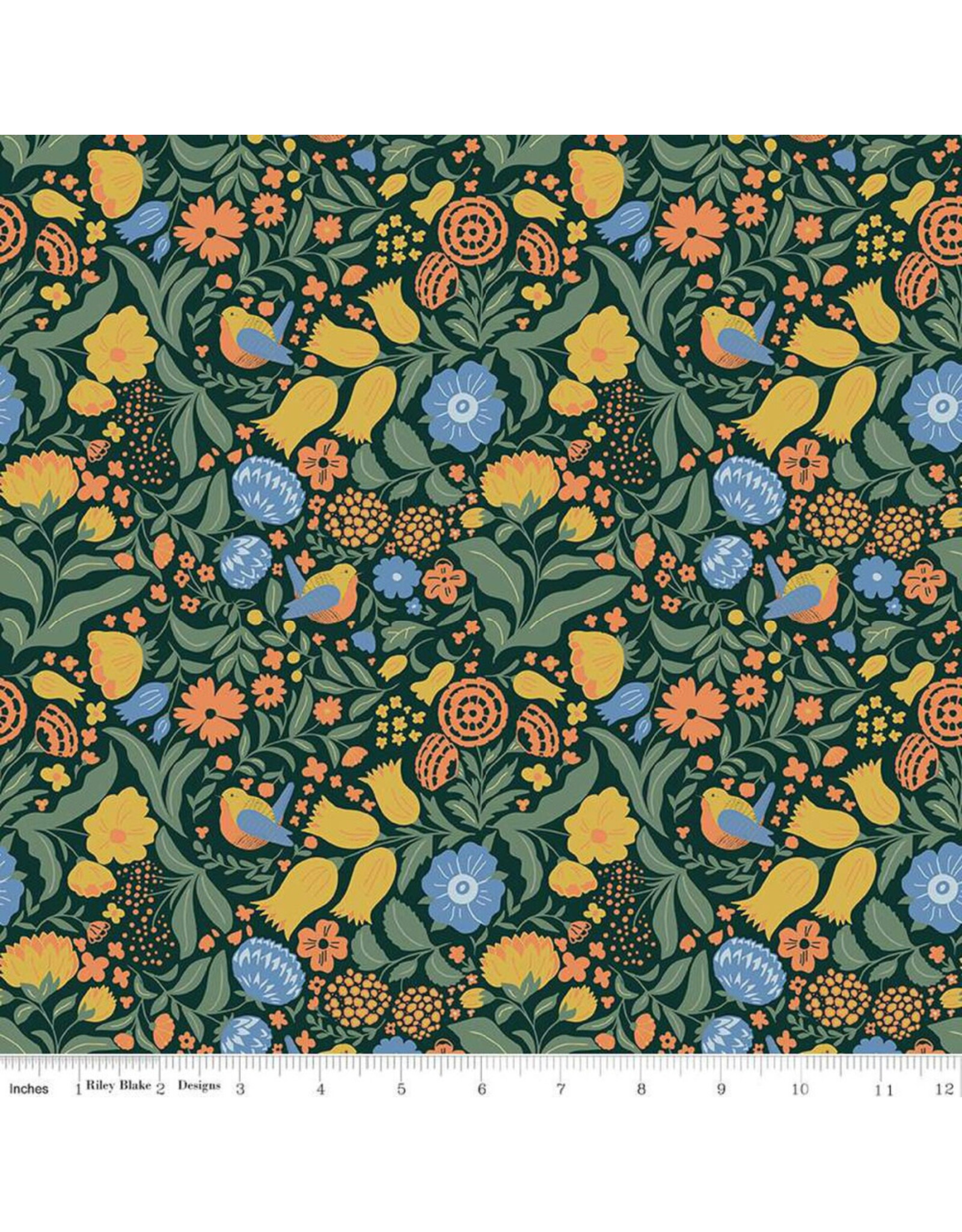 Riley Blake Fabrics Wanderlust, Main in Dark Green, Fabric Half-Yards