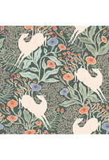 Figo Natural Essence, Golden Hour Deers in Green, Fabric Half-Yards
