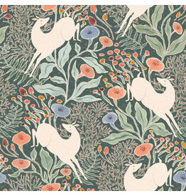 Figo Natural Essence, Golden Hour Deers in Green, Fabric Half-Yards