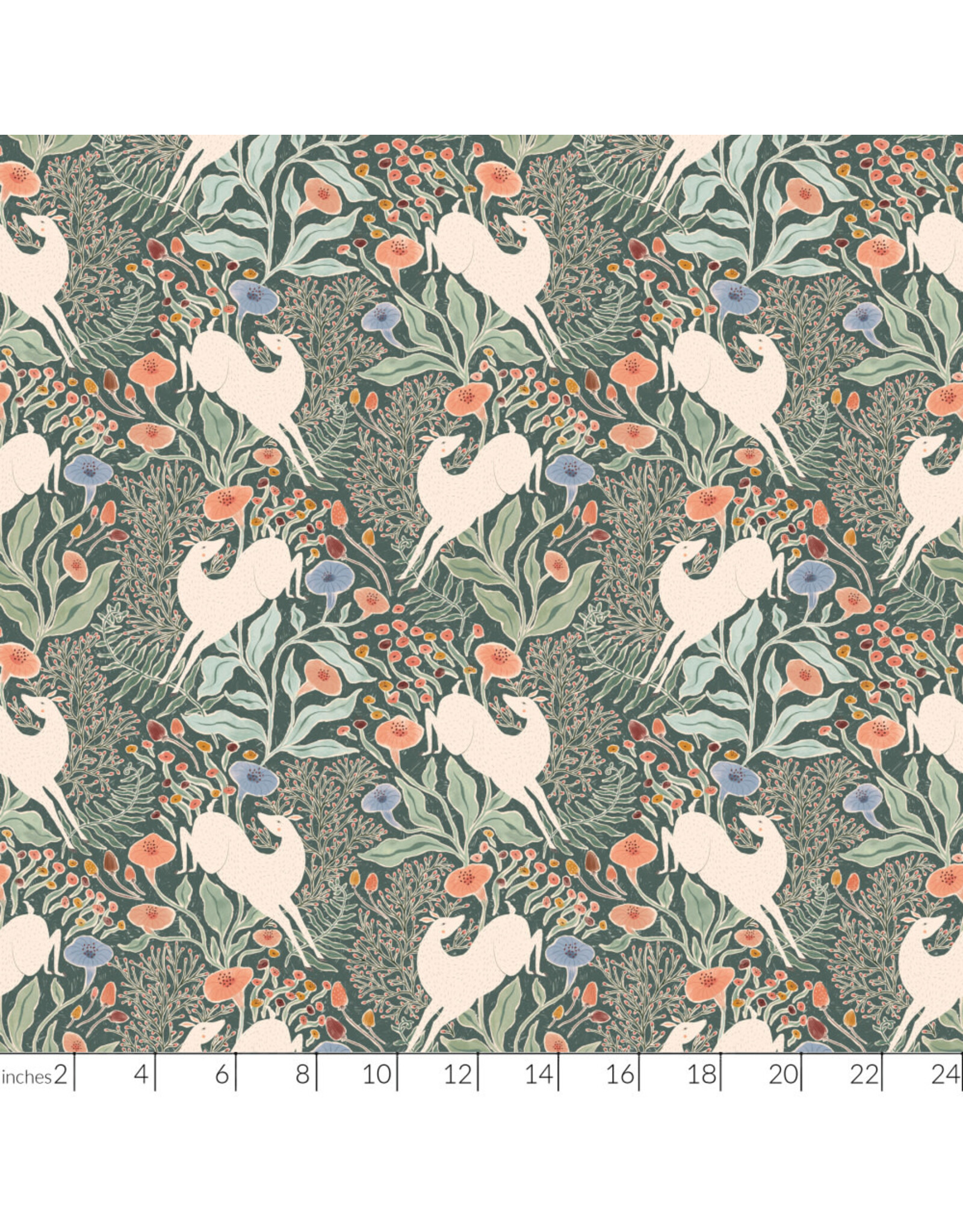 Figo Natural Essence, Golden Hour Deers in Green, Fabric Half-Yards