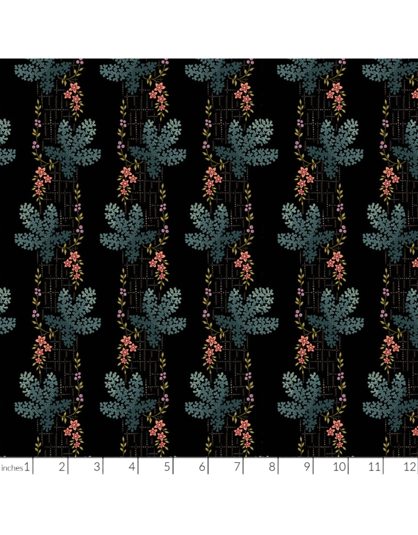 Laundry Basket Quilts Dahlia, Treemoss in  Midnight, Fabric Half-Yards