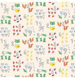 P & B Textiles Story Time, Count with Me in Ecru,  Fabric Half-Yards