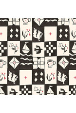 P & B Textiles Story Time, Mini Squares in Black,  Fabric Half-Yards