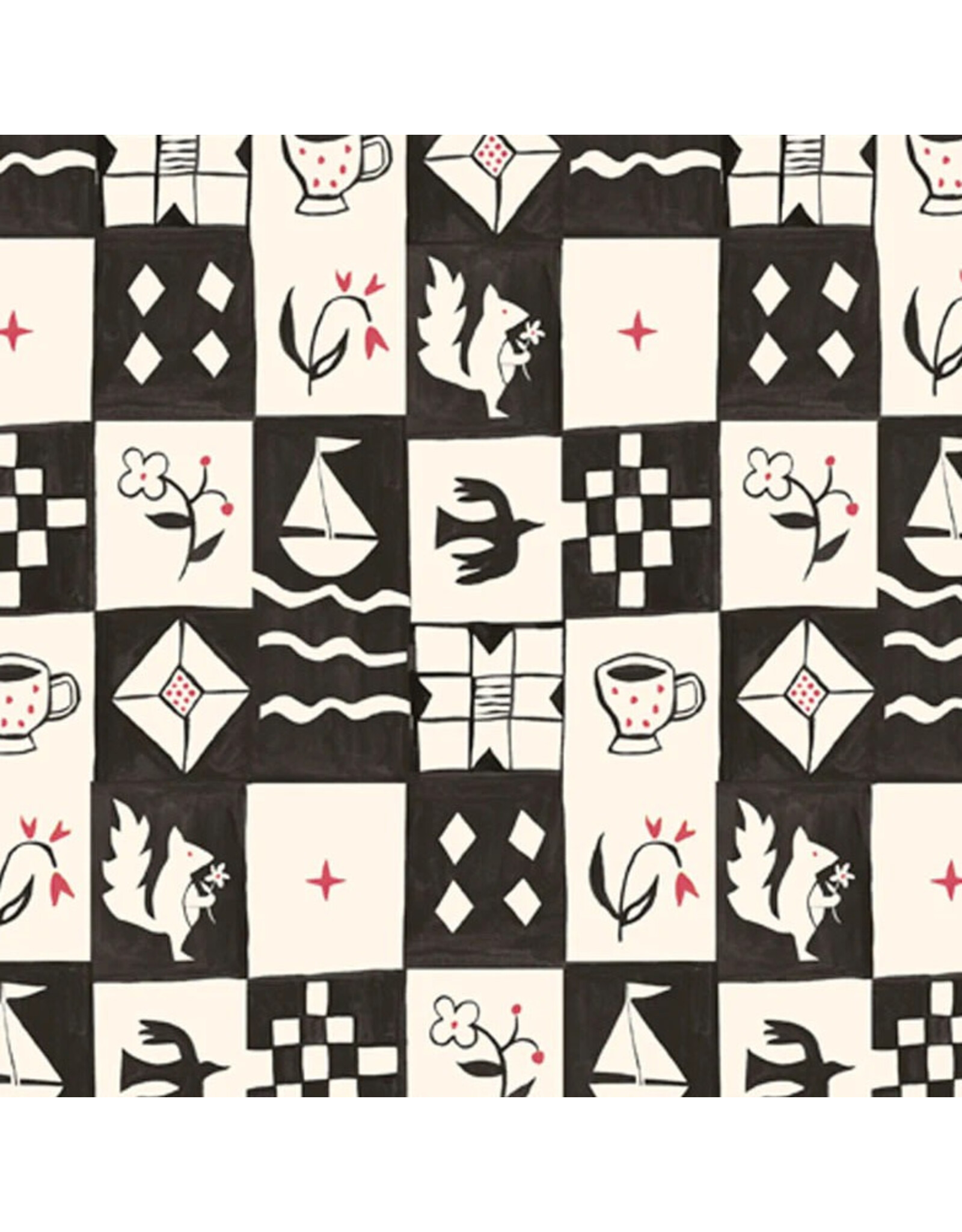 P & B Textiles Story Time, Mini Squares in Black,  Fabric Half-Yards