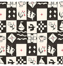 P & B Textiles Story Time, Mini Squares in Black,  Fabric Half-Yards