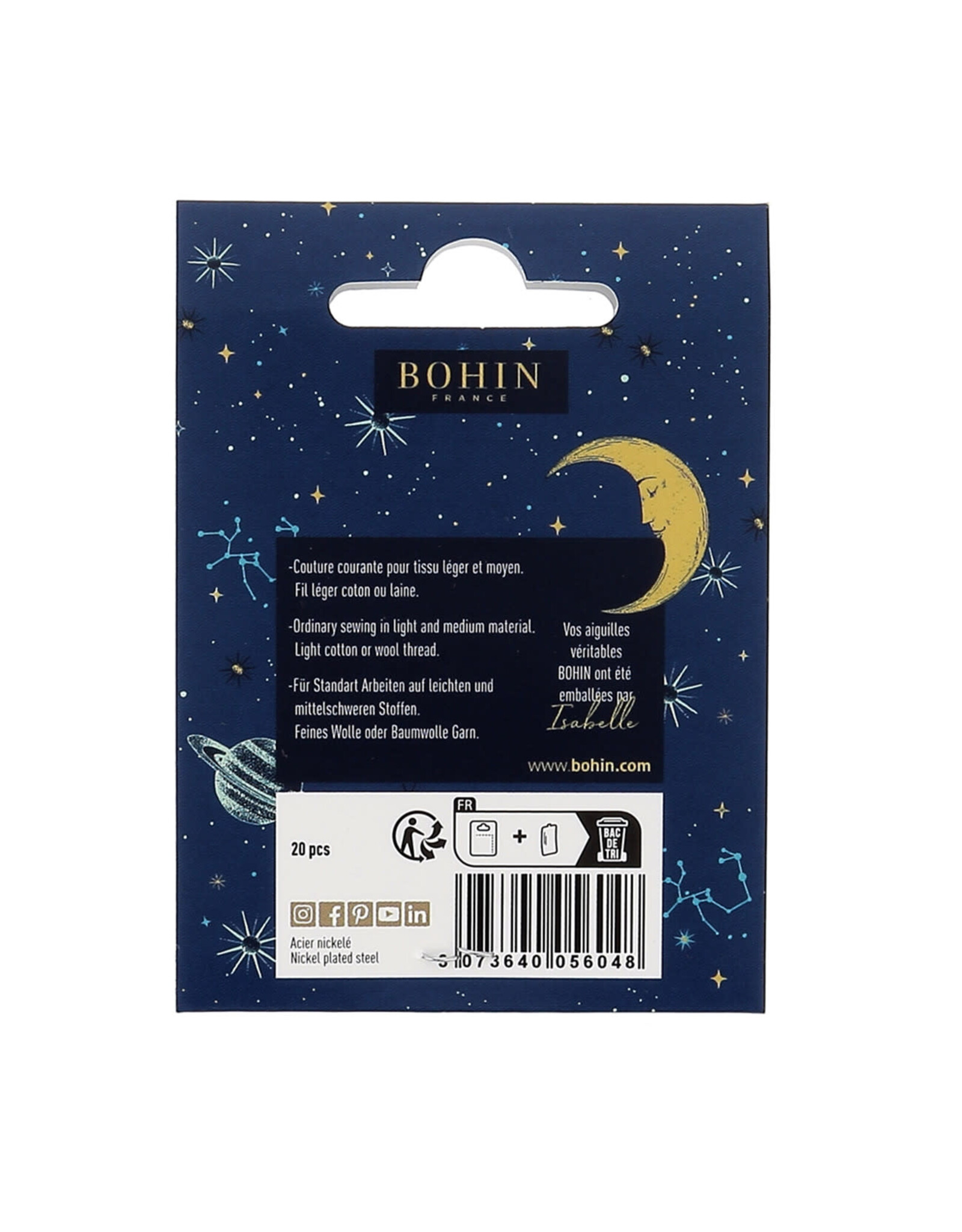 Bohin Room of Wonders Needle Book, 20 Assorted Sewing and Long Darner Needles, Bohin
