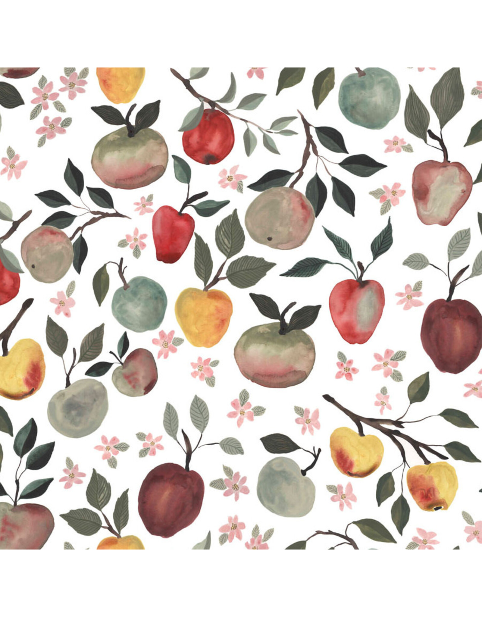 Boccaccini Meadows Field Trip, Apples in White Multi, Fabric Half-Yards