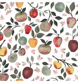 Boccaccini Meadows Field Trip, Apples in White Multi, Fabric Half-Yards