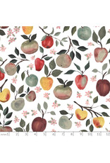 Boccaccini Meadows Field Trip, Apples in White Multi, Fabric Half-Yards