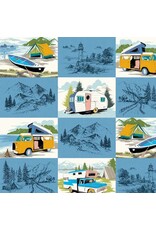 Michael Miller Retro Road Trip, Enjoy the Journey in Blue, Fabric Half-Yards Michael Miller Retro Road Trip, Enjoy the Journey in Blue, Fabric Half-Yards