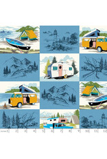 Michael Miller Retro Road Trip, Enjoy the Journey in Blue, Fabric Half-Yards Michael Miller Retro Road Trip, Enjoy the Journey in Blue, Fabric Half-Yards