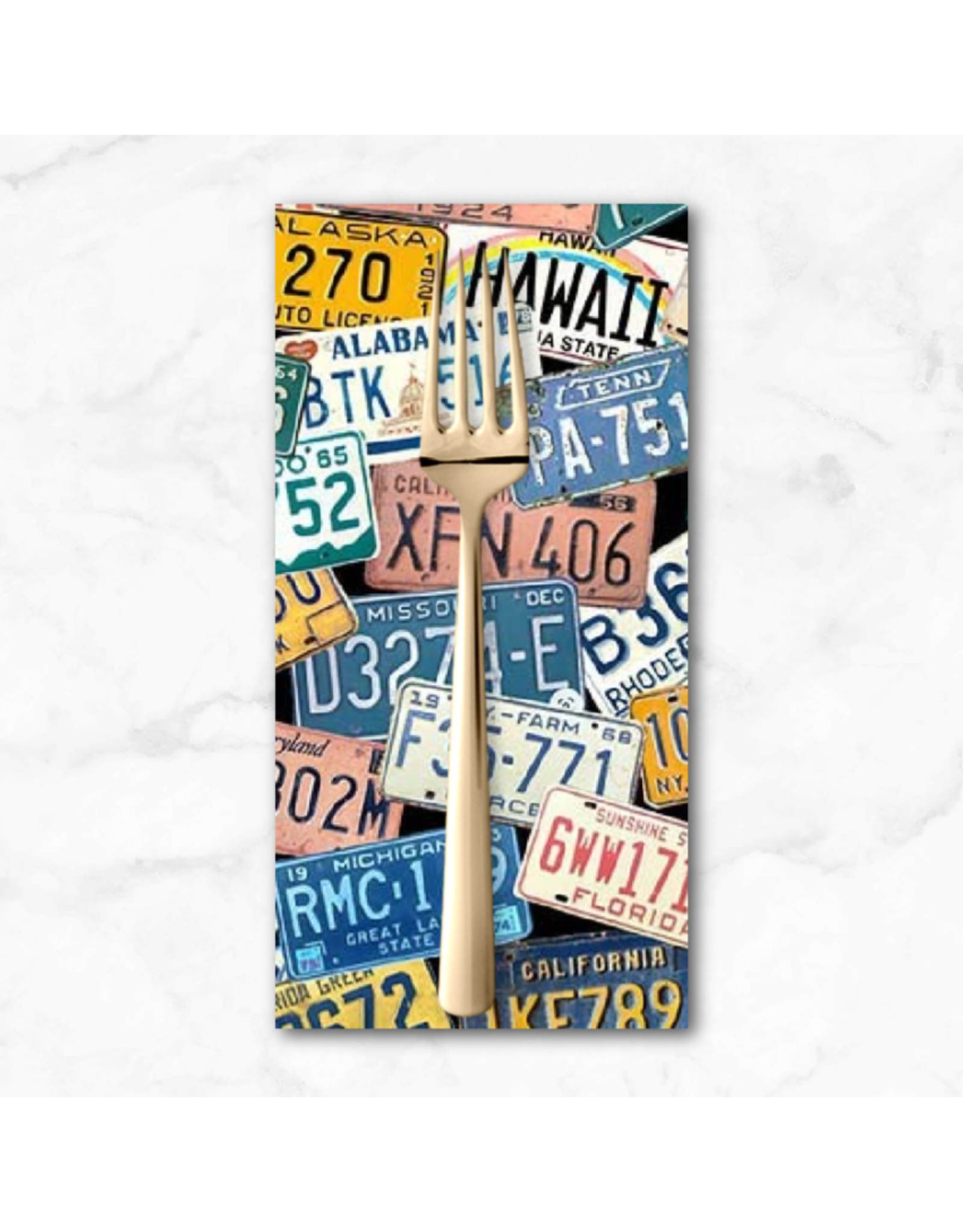 PD's Michael Miller Collection Retro Road Trip, License Plates in Multi, Dinner Napkin