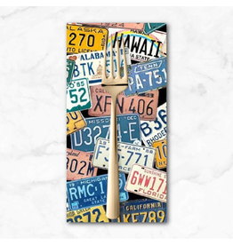 PD's Michael Miller Collection Retro Road Trip, License Plates in Multi, Dinner Napkin