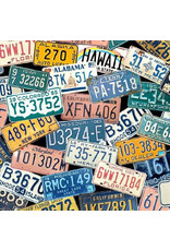 Michael Miller Retro Road Trip, License Plates in Multi, Fabric Half-Yards
