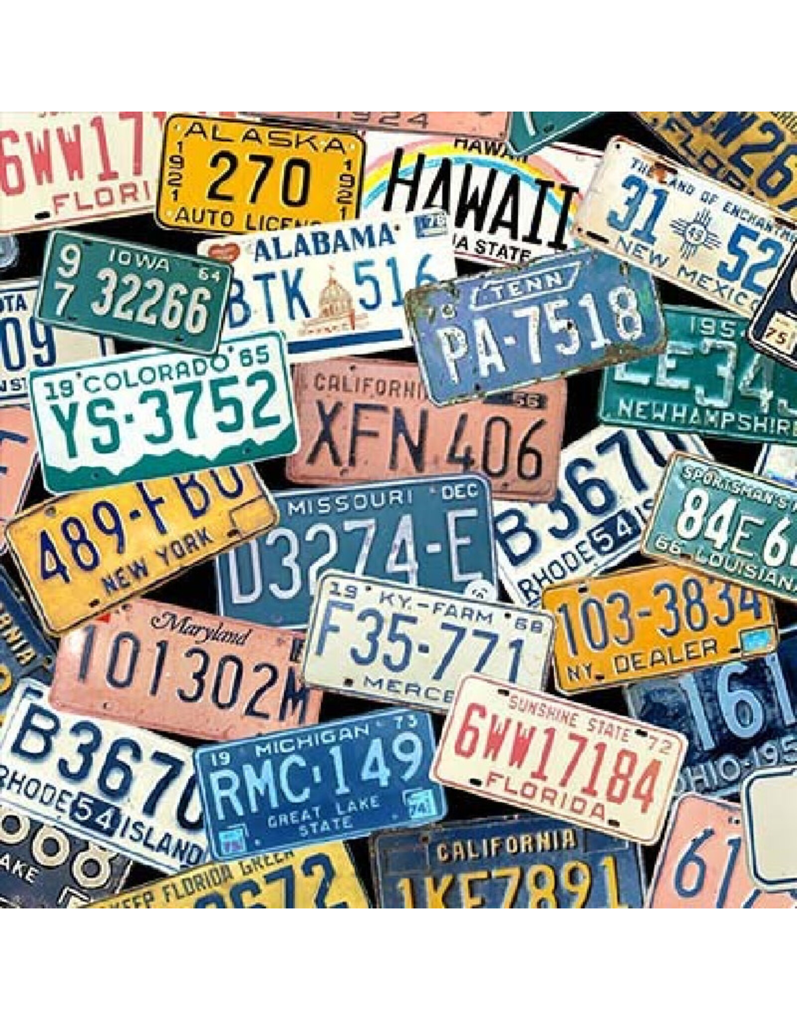 Michael Miller Retro Road Trip, License Plates in Multi, Fabric Half-Yards