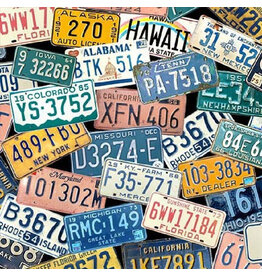 Michael Miller Retro Road Trip, License Plates in Multi, Fabric Half-Yards