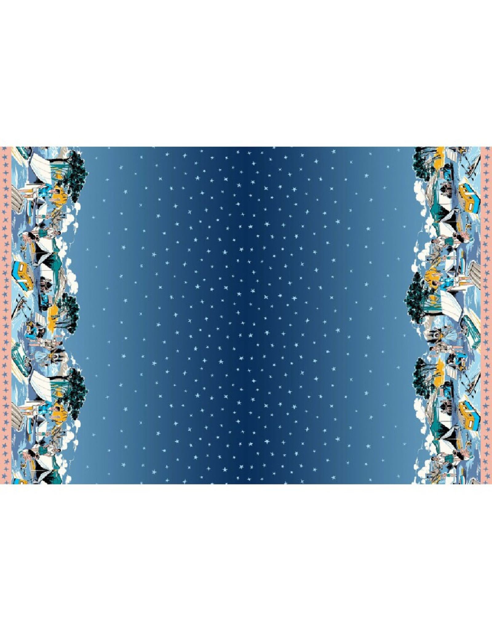 Michael Miller Retro Road Trip, Road Trip Border in Dusk, Fabric Half-Yards