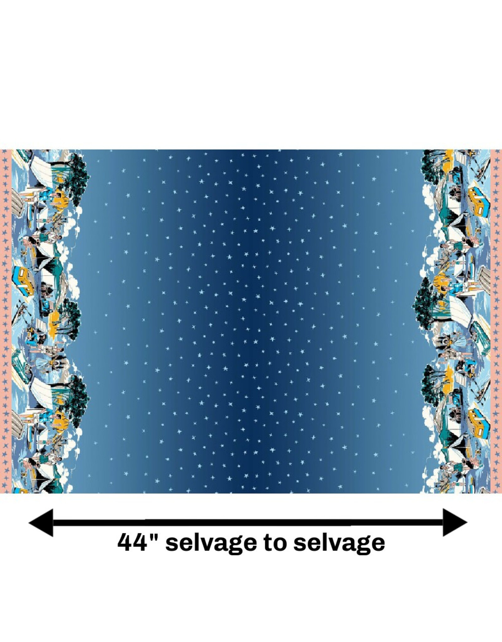 Michael Miller Retro Road Trip, Road Trip Border in Dusk, Fabric Half-Yards