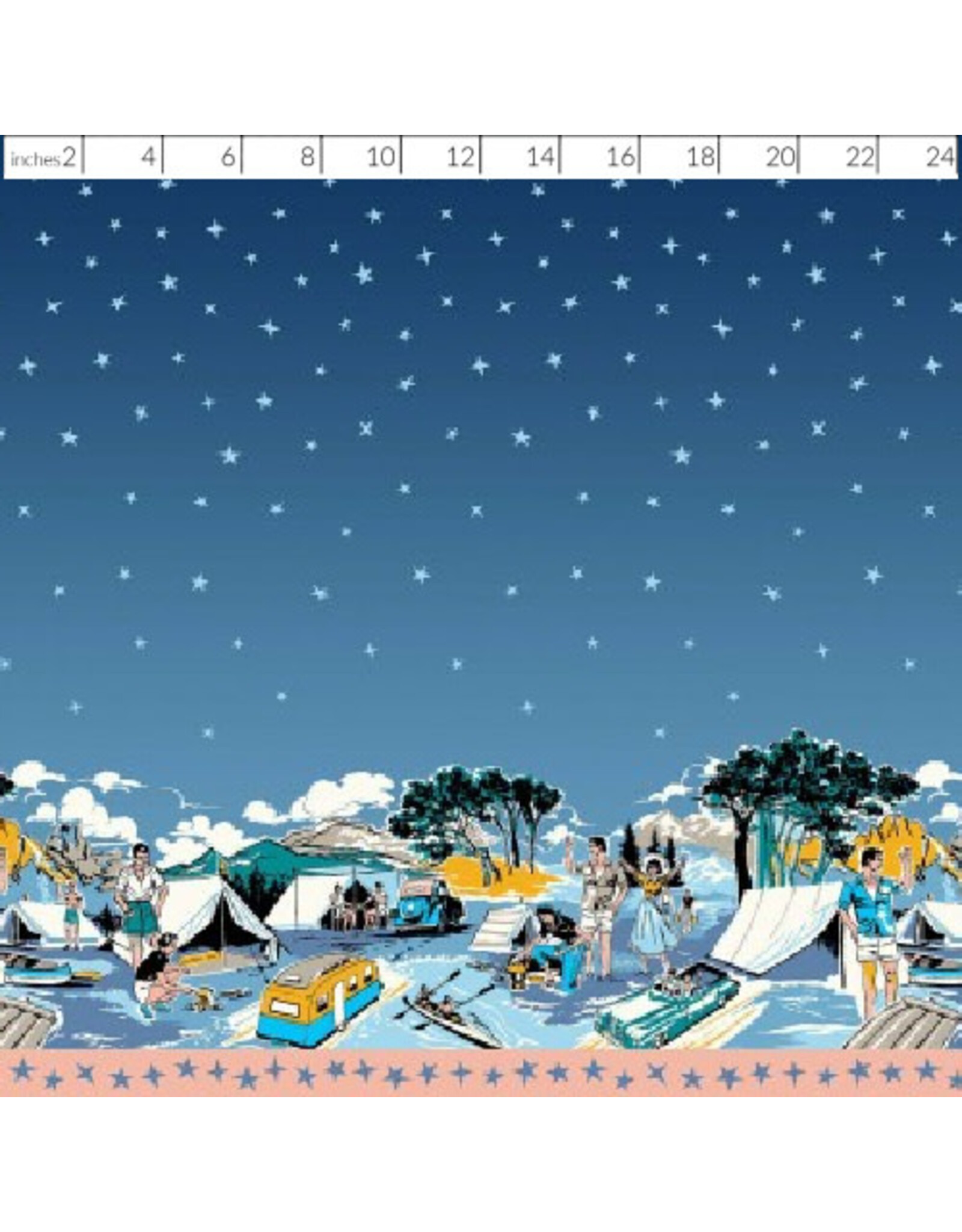 Michael Miller Retro Road Trip, Road Trip Border in Dusk, Fabric Half-Yards