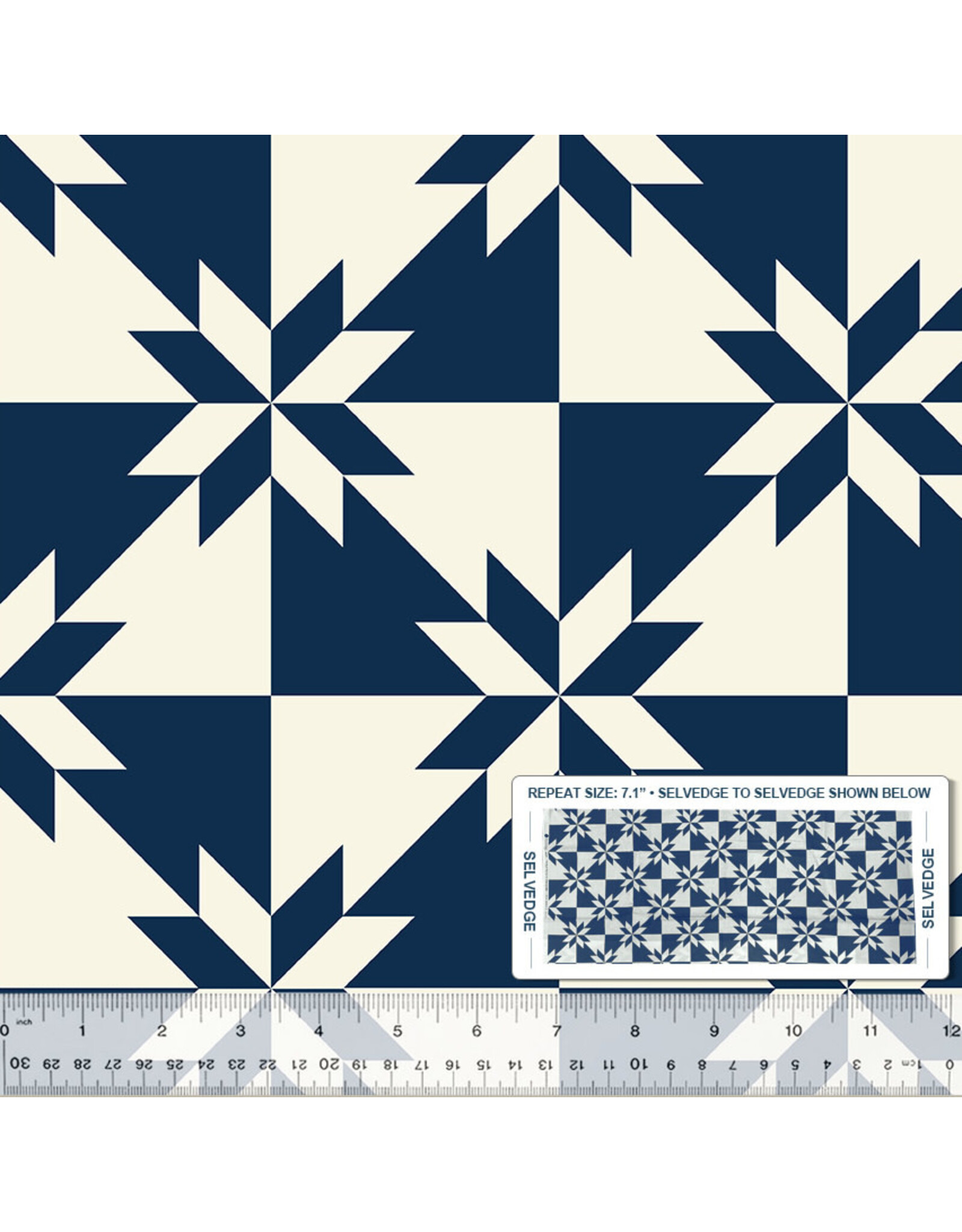 Windham Fabrics Perfect Points, Hunter's Star in Indigo, Fabric Half-Yards