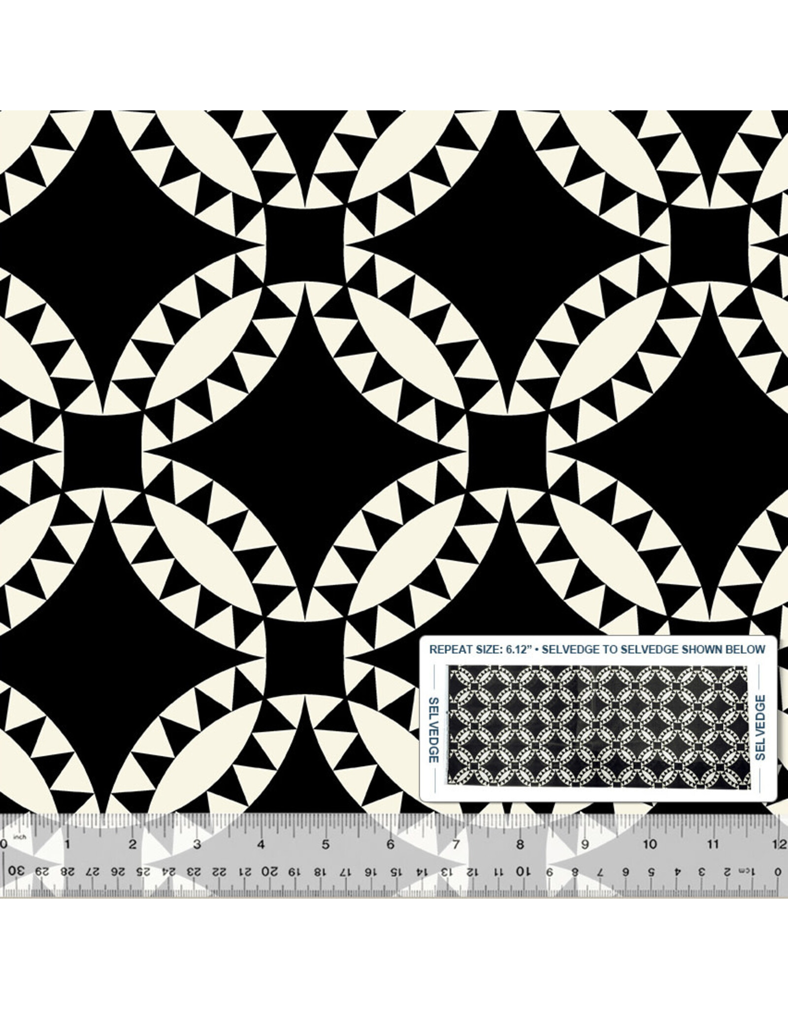 Windham Fabrics Perfect Points, Pickle Dish in Black and White, Fabric Half-Yards