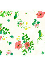 Heather Ross Heather Ross By Hand, Frog Spring in White, Fabric Half-Yards